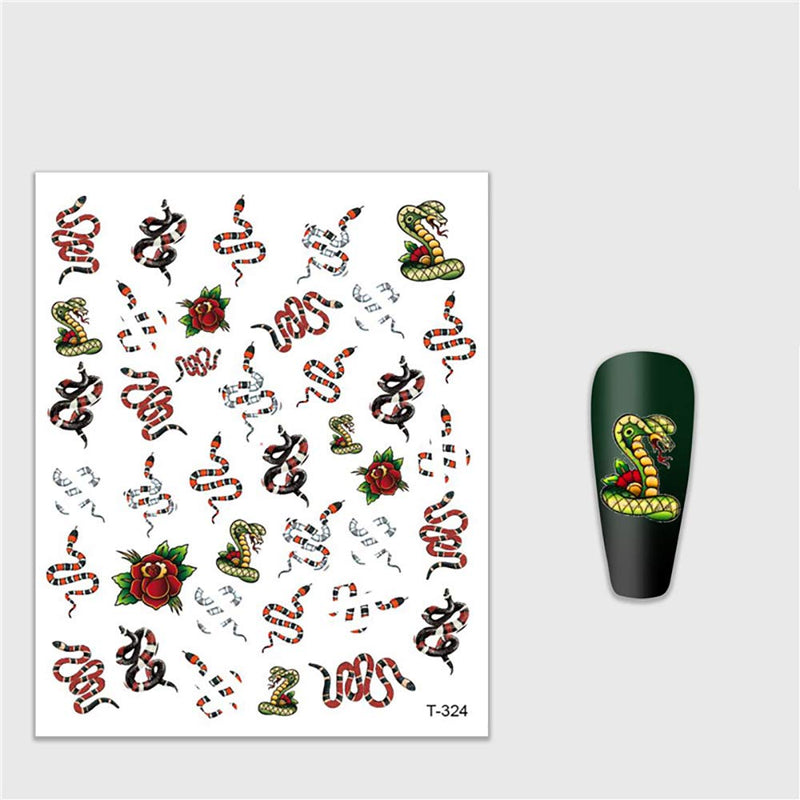 5 Sheets 3D Snake Nail Stickers Self-Adhesive Nail Decals Python Black Mamba Skull Eagle Pattern Design Adhesive Nail Sticker Punk Style DIY Nail Art Decoration (5 Sheets Snake Design Stickers/Set) 5 Sheets Snake Design Stickers /Set - BeesActive Australia