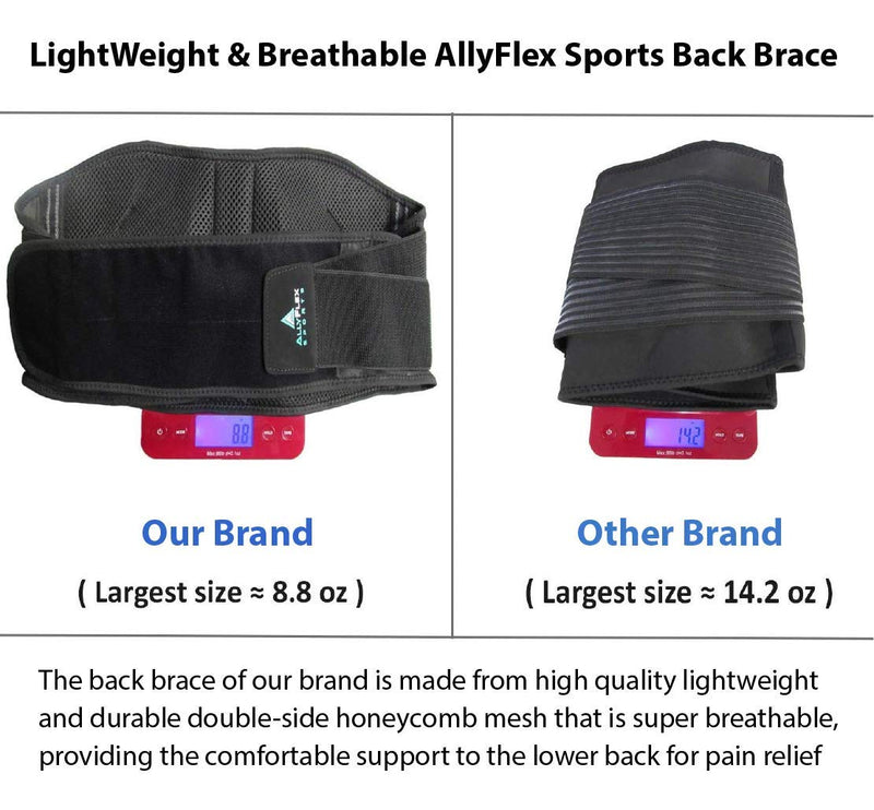 AllyFlex Sports® Lightweight Back Brace for Men & Women Under Uniform, Dual Medical 3D Lumbar Pads for Lower Back Pain Relief, Breathable Mesh with Adjustable Stapes for Back Stress - M Medium (Pack of 1) - BeesActive Australia