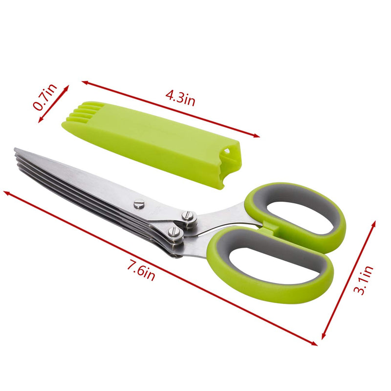 LHS Herb Scissors with 5 Multi Stainless Steel Blades and Safe Cover Kitchen Gadgets Cutter, Kitchen Chopping Shear, Mincer, Sharp Dishwasher Safe Kitchen Gadget, Culinary Cutter Green - BeesActive Australia