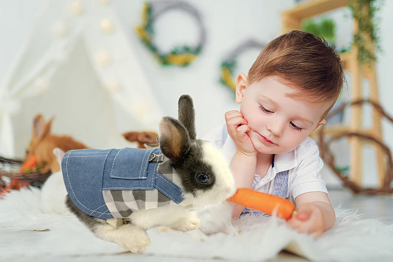 Vehomy Rabbit Harness and Leash Small Animal Clothes for Rabbit Guinea Pig, Bunny Plaid Harness Leash Guinea Pig Blue Denim Black and White Plaid Dress for Kitten Chihuahua and Other Small Animals Medium - BeesActive Australia