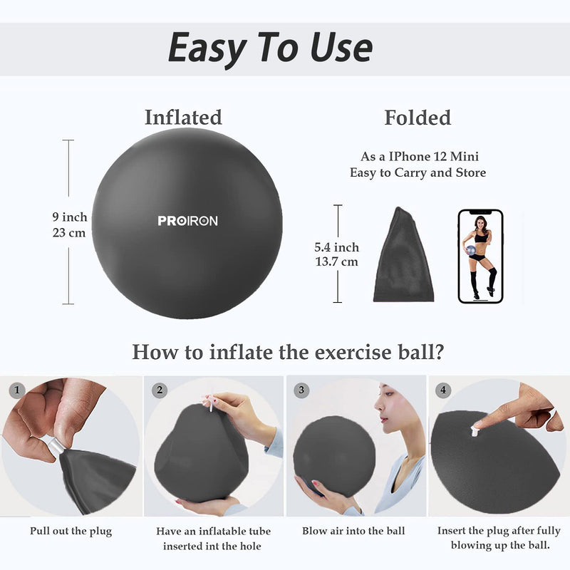 PROIRON Soft Pilates Ball - Small Exercise Ball 25cm - for Yoga, Pilates, Stability, Fitness, Core Training, Physical Therapy, Balance, Barre, Stretching, Bender Ball Gym Ball with Inflation Straw e-25cm black - BeesActive Australia