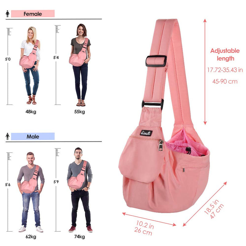 Lukovee Pet Sling Carrier, Dog Papoose Hand Free Puppy Cat Carry Bag with Bottom Supported Adjustable Padded Shoulder Strap and Bag Opening Front Zipper Pocket Safety Belt for Small Dogs Pink For Pets ≤ 9 lbs (with Bottom Support) - BeesActive Australia