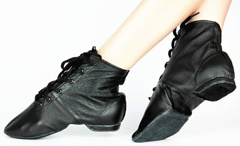 [AUSTRALIA] - Cheapdancing Children’s Practice Dancing Shoes Soft Leather Flat Lace-up Jazz Boots (Little Kid/Big Kid) 13 Little Kid Black 