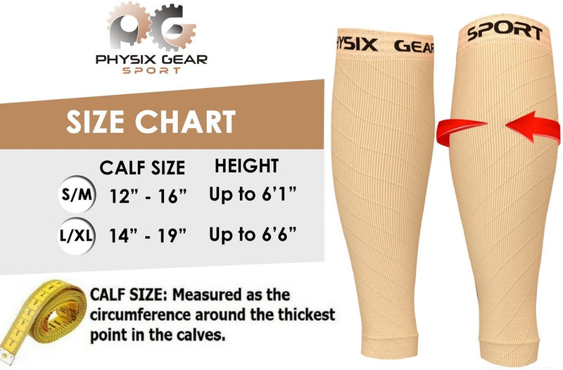 Calf Compression Sleeve Men & Women - Shin Splints Support, Footless Compression Socks for Calf Support, Achilles Tendon Support, Leg Cramps, Varicose Veins, Maternity, Nurses (1 Pair) S/M | 12" - 16" Calf Nude Beige - 1 Pair - BeesActive Australia