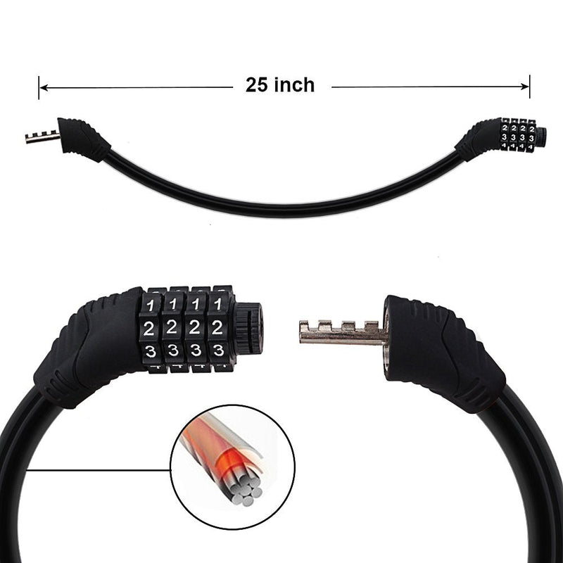 Sanwo Security Bike Lock 4 Digit Resettable Combination Cable Lock for Bicycle, 2 Feet x 1/2 Inch - BeesActive Australia