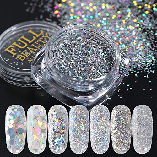 Holographic Nail Art Sequins Glitter Kits Silver Shining Flakes Nails Decoration Supplies DIY Design For women Manicure Charms Fashion Art accessories 8 Boxes - BeesActive Australia