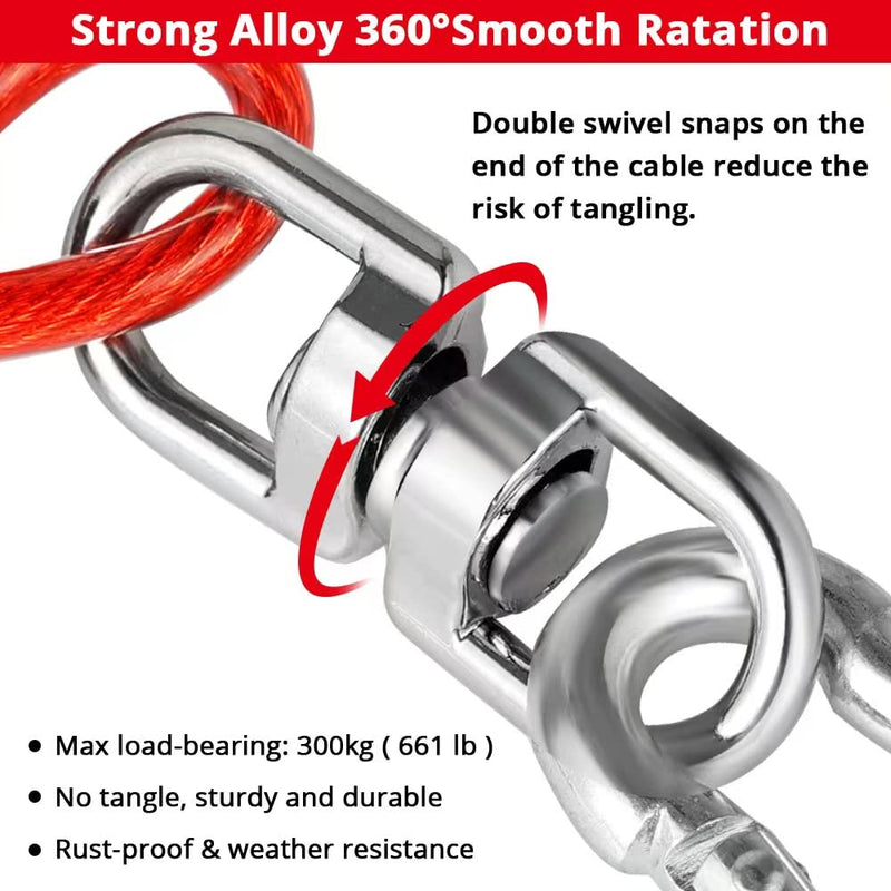 jenico Dog Tie Out Cable - 15 FT Dog Runner Cable with Swivel Hook, Dog Leash Run Tether for Yard Outdoor and Camping, Rust- Proof Training Line for Small to Medium Pets Up to 500 LBS 15FT Silver - BeesActive Australia