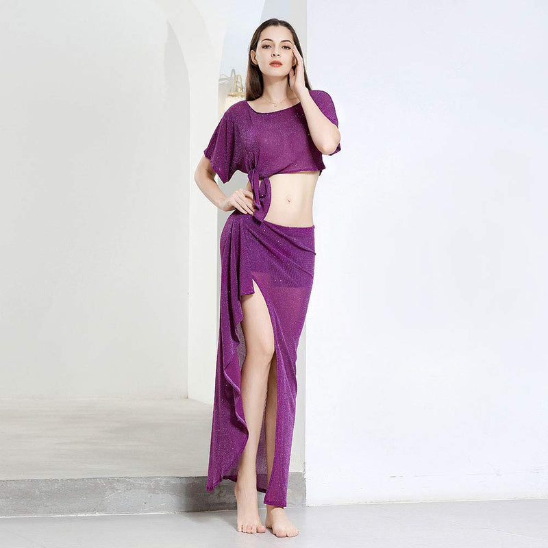 [AUSTRALIA] - ROYAL SMEELA Belly Dance Costume for Women Belly Dancing Skirt Slit Bat Sleeve Tops Belly Dancing Outfit Carnival Costumes Medium Purple 