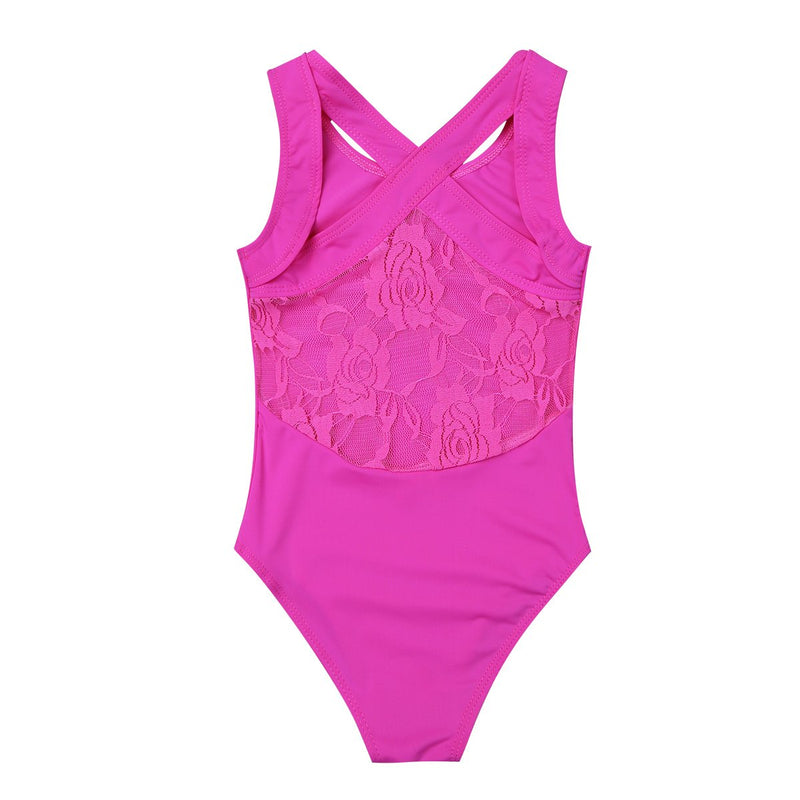 [AUSTRALIA] - TiaoBug Kids Girls Mesh Tank Ballet Leotard Jumpsuit One-Piece Sleeveless Gymnastic Bodysuit Romper Top Clothes Outfits Lace Back Rose Red 8 / 10 