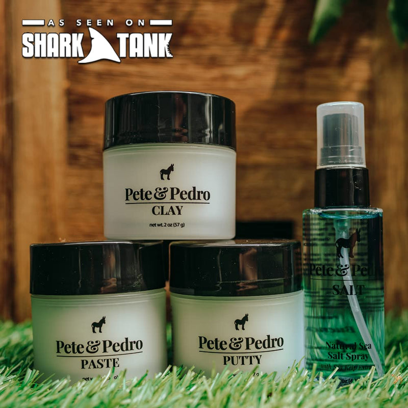 Pete & Pedro CORE FOUR HAIR KIT - Men's Hairstlying Best Of Set | Hair Clay, Paste, Putty, & Sea Salt Spray | As Seen on Shark Tank, 2 oz. Each - BeesActive Australia