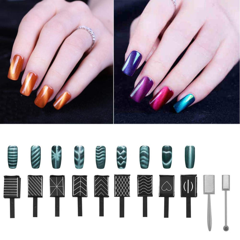 Cimenn 11Pcs/Set Nail Art Magnetic Stick 3D Cat Eye Magnet Manicure Magnetic Pen Tools Board DIY For Nail Polish Soak Off UV Gel - BeesActive Australia