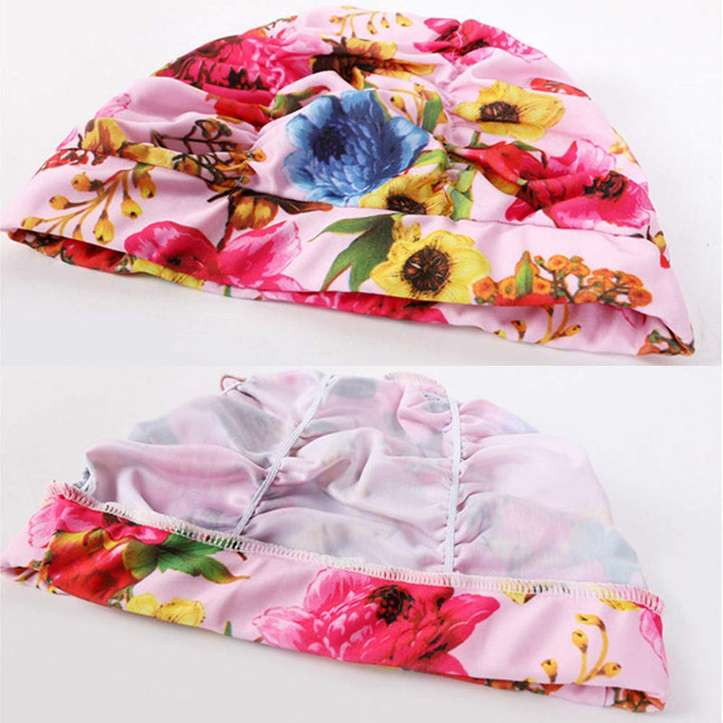 QTMY Flower Printed Swimming Caps for Women Adult,Hot Spring Bath Cap Swim Hats 8 - BeesActive Australia