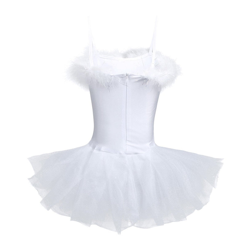 [AUSTRALIA] - zdhoor Kids Girls Sequins Ballet Dance Leotard Beads Swan Lake Tutu Dress with Long Gloves and Hair Clip Set White 10 / 12 