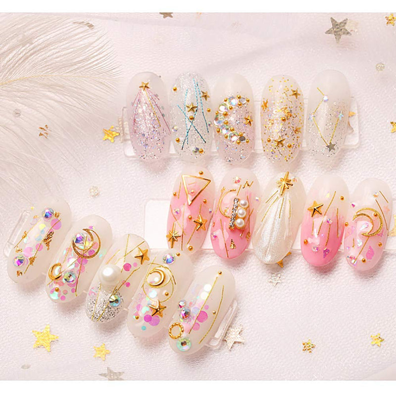 6 Boxes 3D Mix-shape Metal Nail Studs Big Gem Pearls Nail Art Rhinestone Nail Rivet Stars Moons Diamonds Jewels Decoration Kit for Women Manicure Wraps Fingernail Tips Accessories - BeesActive Australia