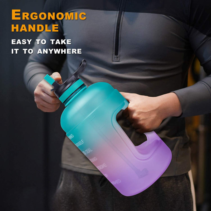 ADOLPH Large Half Gallon Motivational Water Bottle with 2 Lids (Chug and Straw), Leakproof BPA Free Tritan Sports Water Jug with Time Marker to Ensure You Drink Enough Water Throughout The Day A1-Green/Pink/Purple Gradient - BeesActive Australia