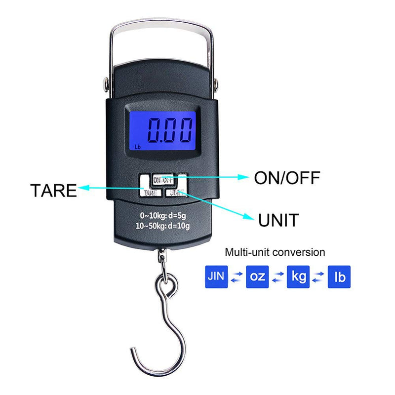 [AUSTRALIA] - Emoly Portable Electronic Digital Hanging Fishing Scale with Backlit LCD Display, 110lb/50kg Weight Capacity (Not Batteries Included) 