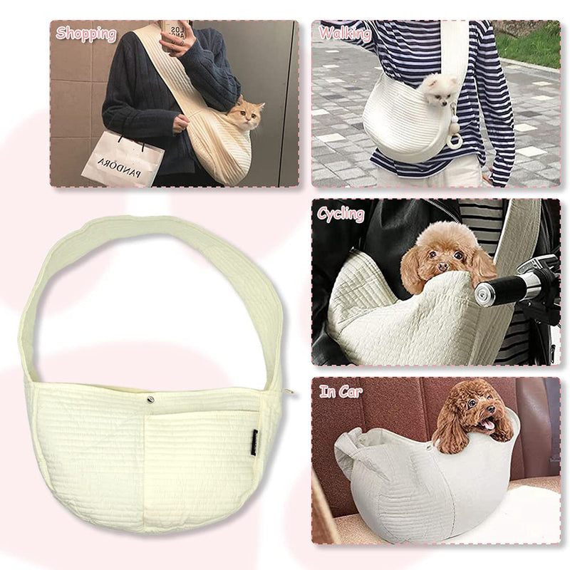 NATUYA Small Dog Carrier Sling Cat Sling-Dog Slings for Carrying Small Dogs-Adjustable Strap Hand Free Pet Puppy for Outdoor Traveling Subway white canvas - BeesActive Australia
