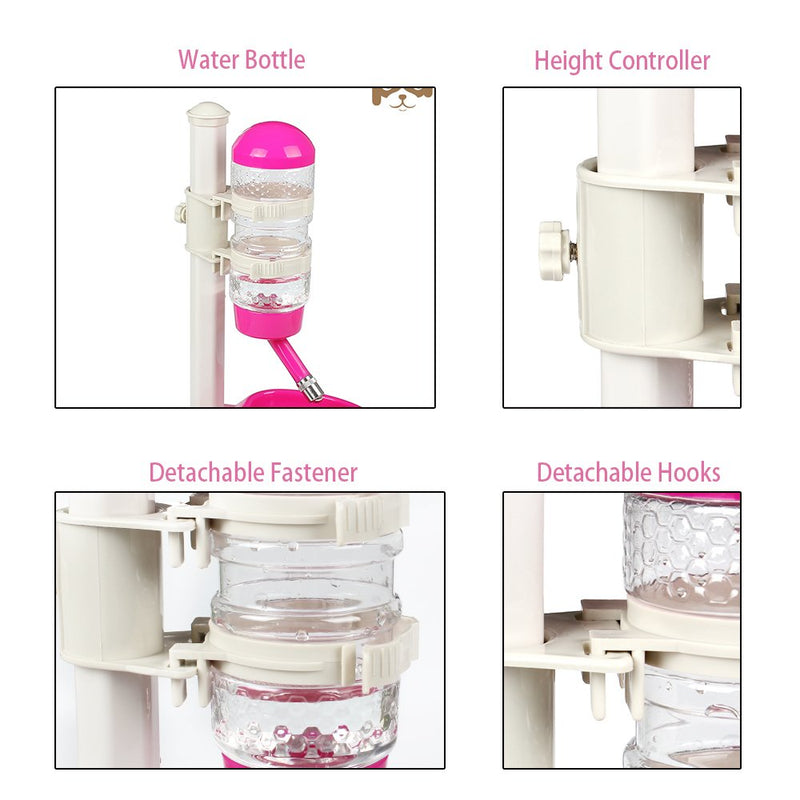 Pawow Pet Dog Cat Automatic Water Food Feeder Bowl Bottle Standing Dispenser Pink - BeesActive Australia