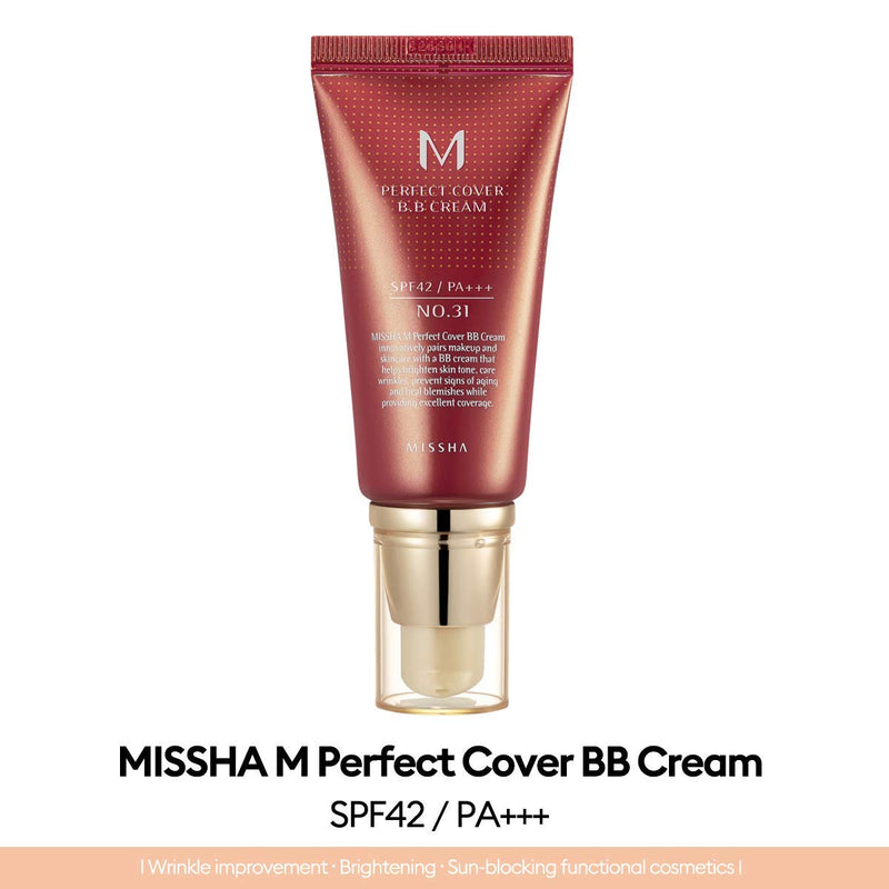 MISSHA M PERFECT COVER BB CREAM #31 SPF 42 PA+++ 50ml-Lightweight, Multi-Function, High Coverage Makeup to help infuse moisture for firmer-looking skin with reduction in appearance of fine lines - BeesActive Australia