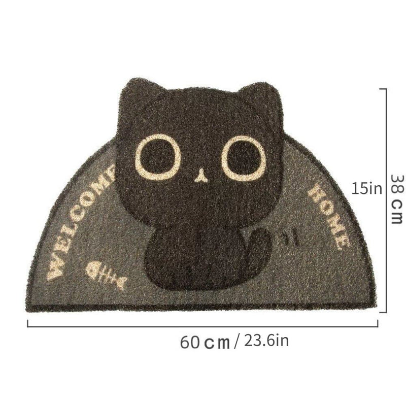 ENFILY 23.6x15in Pet Cats Litter Mat, Water Proof PVC Cute Feeding Mats, Non-Slip Pets Meal Eating Bowl Pad, Easy Clean Washable Pet Accessories Black kitten - BeesActive Australia