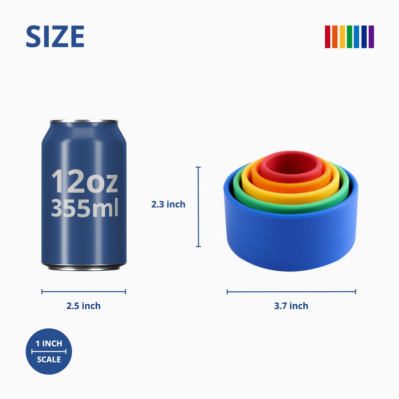 BLUE GINKGO Silicone Stacking Cups - Nesting Cups and Silicone Stacking Toy - Open Ended Montessori Toddler and Baby Stacking Cups - Neutral Baby Toys (5 Cups - Vibrant) - BeesActive Australia