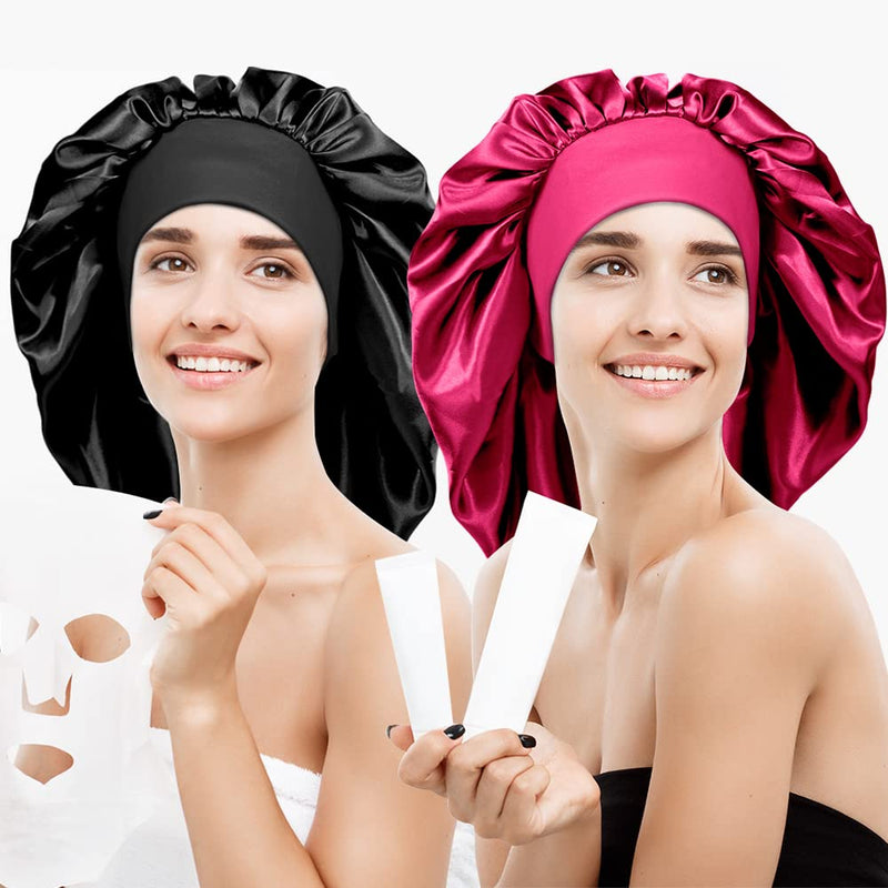 4 Pieces Extra Large Satin Bonnet for Curly Hair, Long Hair Sleep Cap With Wide Elastic Soft Band Big Sleeping Bonnets for Women Hair Care - BeesActive Australia