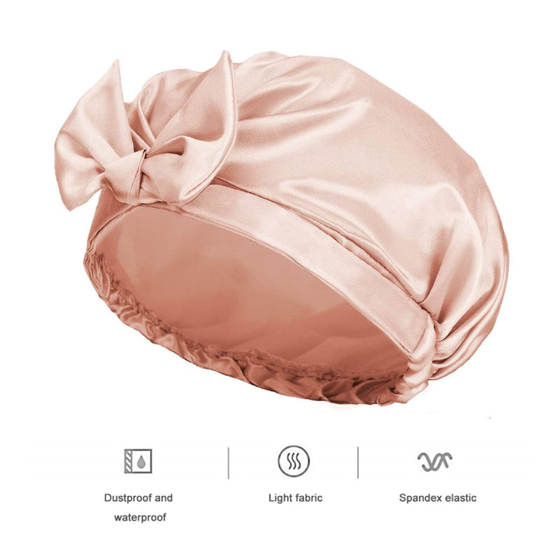Reusable Bow Bath Cap Waterproof Shower Bonnet Turban Shower Hat Adjustable Bath Cap for Women Girl Beauty Hair Spa (Pink+Black) Pink+Black - BeesActive Australia
