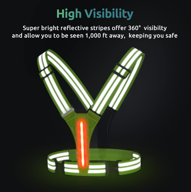 UPBOXN Reflective LED Running Vest, USB Rechargeable with 3 Light Modes, High Visibility Light Up Vest with 2 Reflective Elastic Bands, Adjustable Safety Gear for Night Running, Cycling (Men & Women) - BeesActive Australia