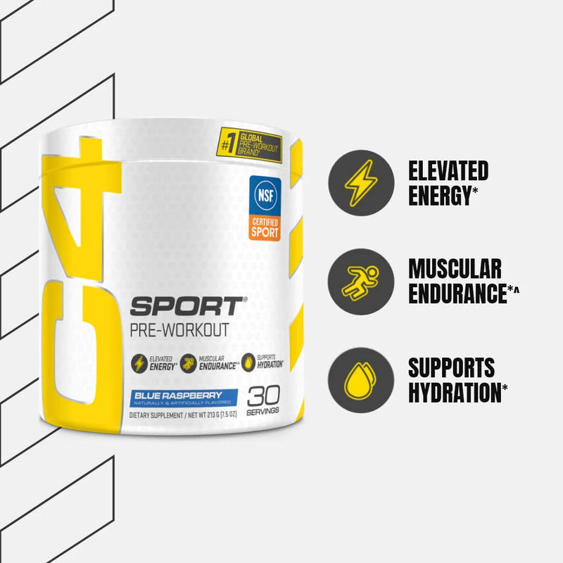C4 Sport Pre Workout Powder Blue Raspberry - Pre Workout Energy with 3g + 135mg Caffeine and Beta-Alanine Performance Blend - NSF Certified for Sport | 30 Servings - BeesActive Australia