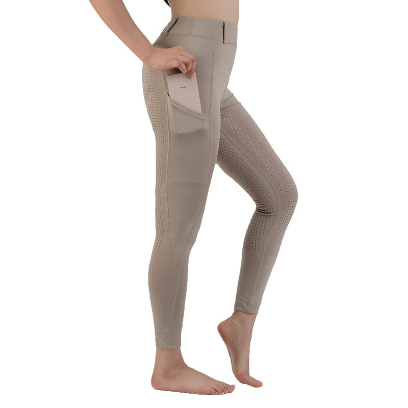 Women Riding Tights Pockets,Women Training Breeches Pants with Silicone Grip Khaki Medium - BeesActive Australia