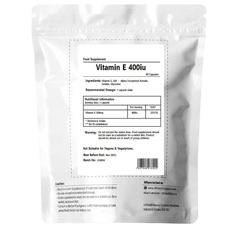 Vitamin E 400iu - Softgel Capsules x 60 - Anti-Oxidant, Gluten Free, Dairy Free, Highly Absorbable - BeesActive Australia