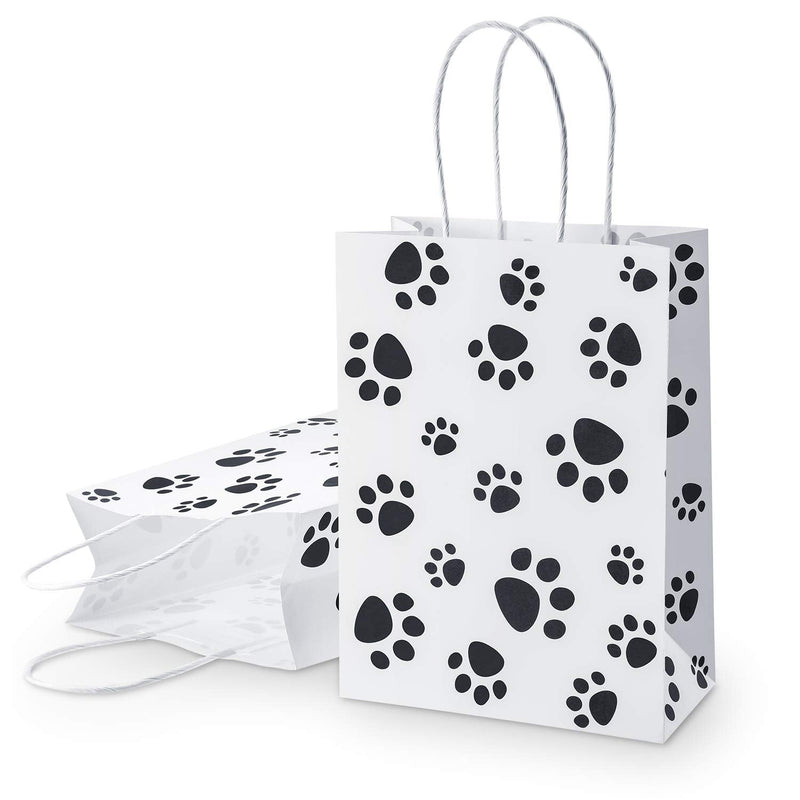 Blulu 20 Pieces Puppy Dog Paw Print Treat Bags with Paper Twist Handles, Paper Paw Print Goodie Bags Dog Gift Bags Cat Treat Bags for Pet Treat Party Favor, 6.3 x 3.1 x 8.6 Inch（White Backing） White Backing - BeesActive Australia