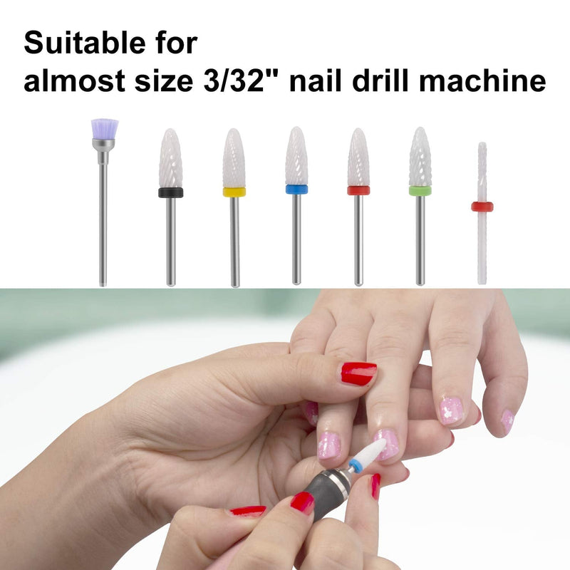 CGBE Nail Drill Bits Set 7Pcs- 3/32'' Ceramic Nail Drill Bits for Acrylic Gel Nails Professional Efile Nail Drill Bits Cuticle Remover Diamond Bits for Nails Manicure Pedicure File Drill Bits-7pcs - BeesActive Australia