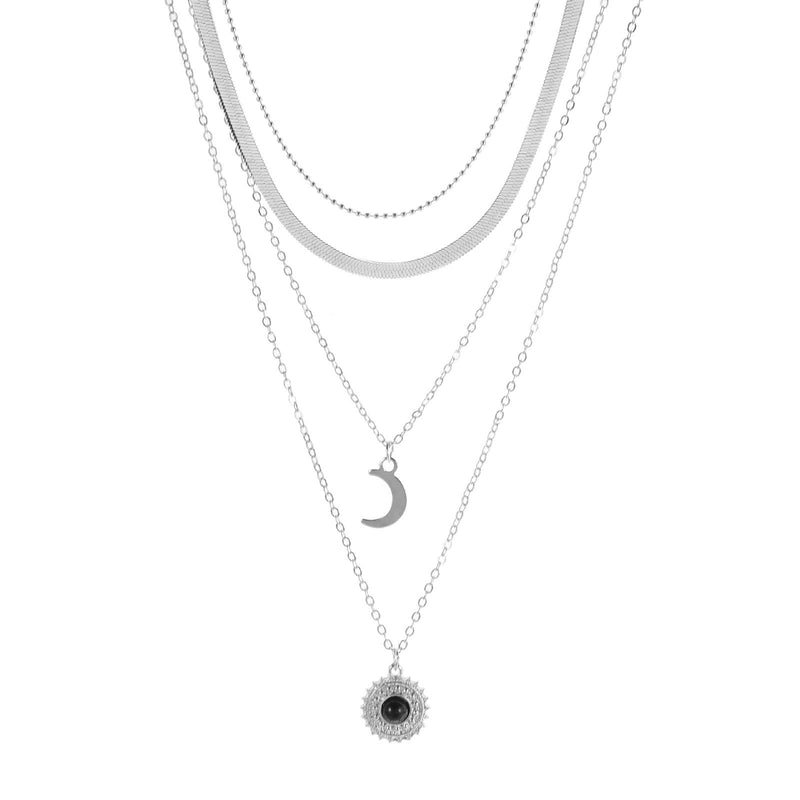 Moon Sun Tree Pendant Necklace Boho Crystal Star Crescent Tassels Necklace Chain Jewelry Silver Plated for Women Girls (Silver A) Silver A - BeesActive Australia