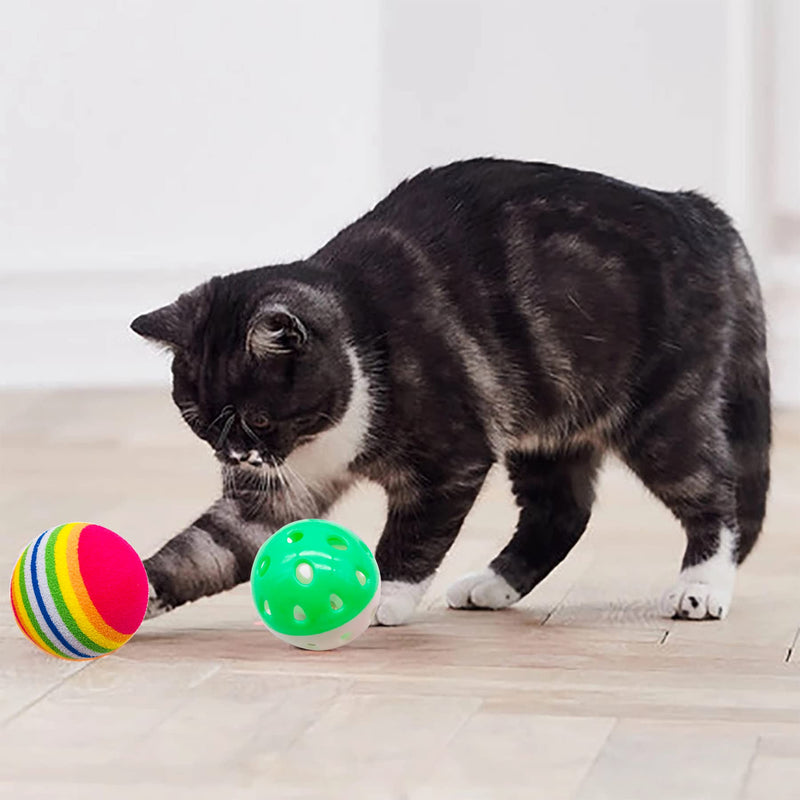 JpGdn 25/30pcs Cat Toys Balls with Feather Bell for Indoor Kitten Adult Cats Interactive Collapsible Cat Tunnel Teaser Wand EVA Rainbow Golden Thread Pom Poms Paper Footballs Wool Felt Ball Toy Set Cat toy ball - BeesActive Australia