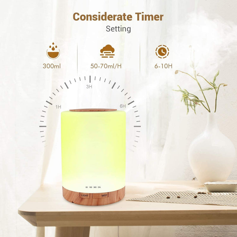Essential Oil Diffuser- 300ml Aroma Diffuser Humidifier, Anion Air Diffuser with 7 Colorful Led Lights, Quiet Ultrasonic Aromatherapy Diffuser with Cool Mist, Air Humidifier for Bedroom, Home, Office 300ml (Pack of 1) Brown - BeesActive Australia