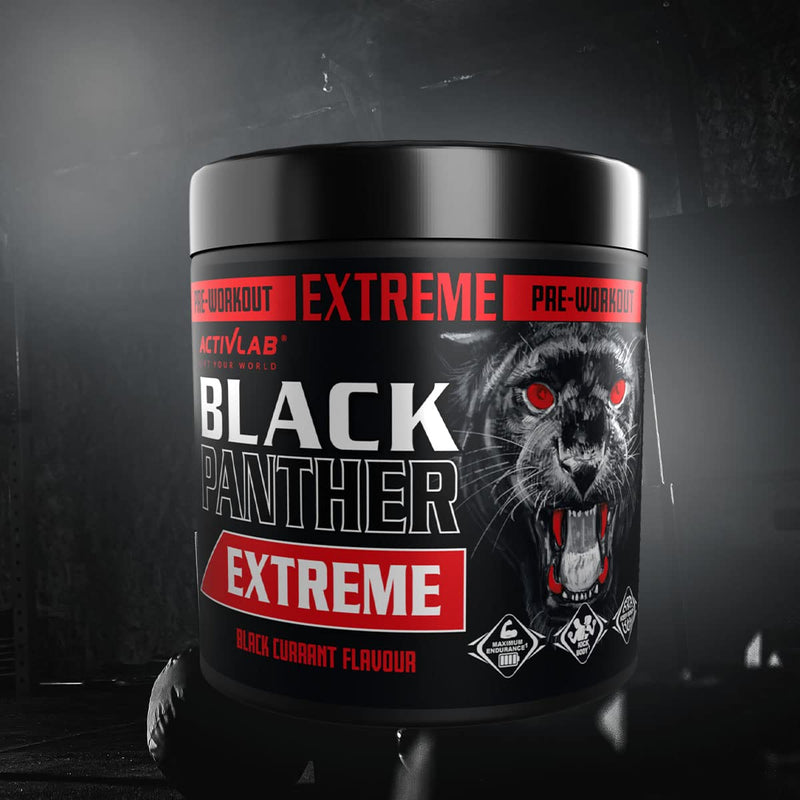 Activlab Black Panther Extreme 300g, Pre Workout Powder Energy, Physical Performance with Citrulline, Creatine, Beta Alanine, Caffeine, VIT B, HMB, 300g, 15 Servings (Black Currant) - BeesActive Australia