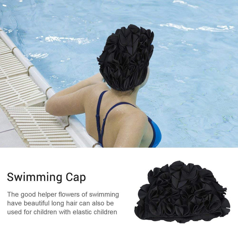 Womens Swim Hat, Floral Swim Hat for Womens, Vintage Style, Swimming/Bathing, Pretty Retro Swim Hat(Black) - BeesActive Australia