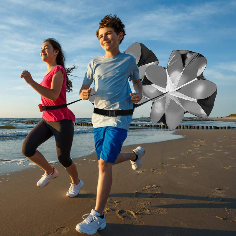TuXHui Running Parachute Speed Training Pack of 2 56 Inch Speed Resistance Parachute Speed Chute with Adjustable Strap for Kids Youth and Adults (Black) Black-2 Pack - BeesActive Australia