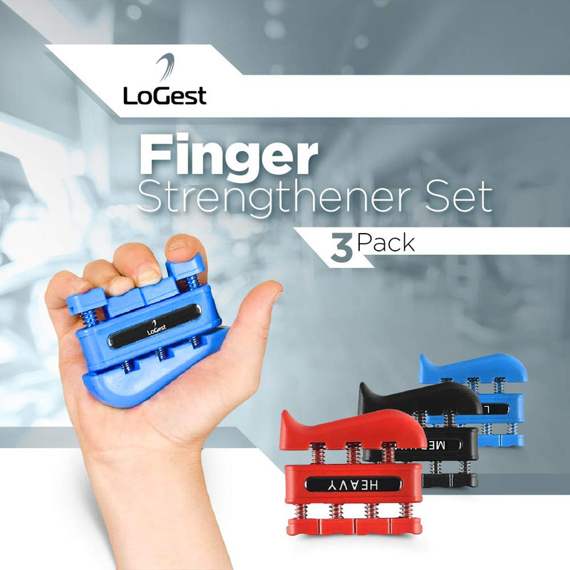 Finger Strengthener - Finger Exerciser for Forearm and Hand Strengthener - Hand Grip Workout Equipment for Musician, Rock Climbing and Therapy 3 Pack - Blue Black Red - BeesActive Australia