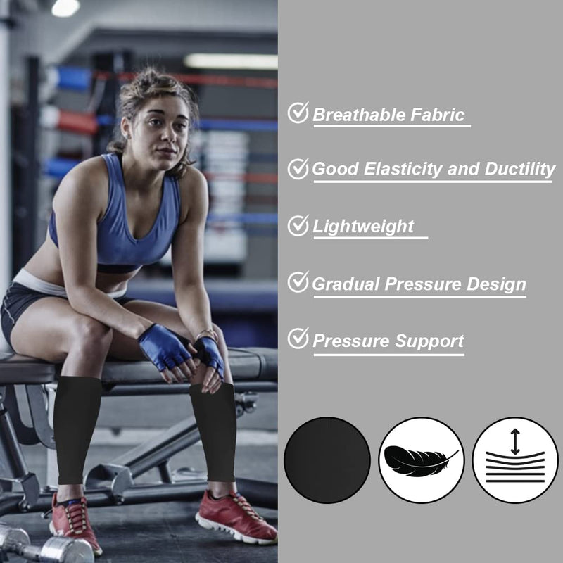 Novetec Calf Compression Sleeves for Men & Women (20-30mmhg) - Leg Compression Sleeve for Running, Cycling, Shin Splints Support, Relieve Legs Pain, Travel (One Pair)(Black,Large) Large Black - BeesActive Australia