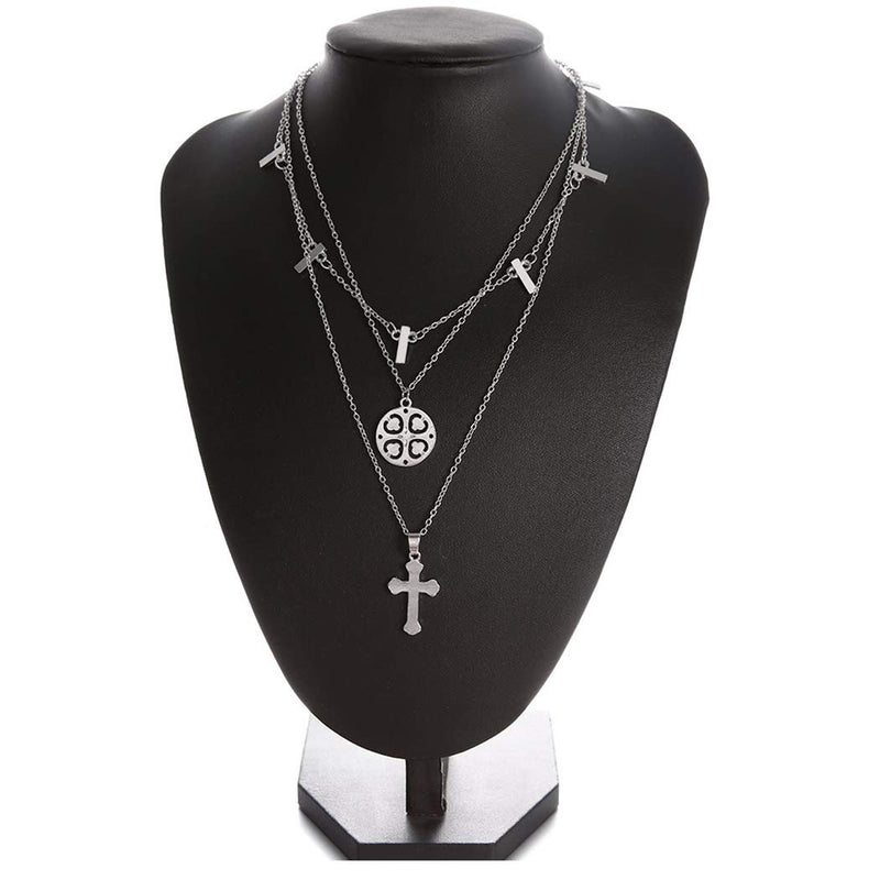 Funyrich Simple Layered Jesus Necklace Chain Sliver Cross Necklaces Pendant Jewelry for Women and Girls - BeesActive Australia