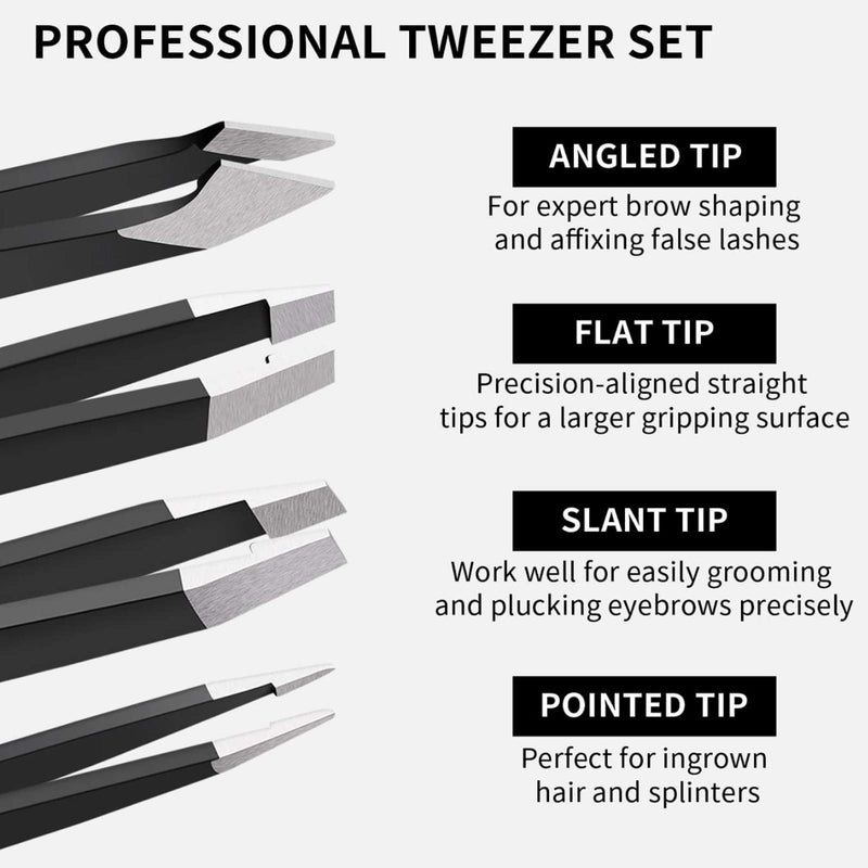 Eyebrow Tweezers Sets, 4 Pcs Professional Stainless Steel Precision Tweezer Set Plucking Tools for Ingrown Hair Removing and Facial Hair - BeesActive Australia