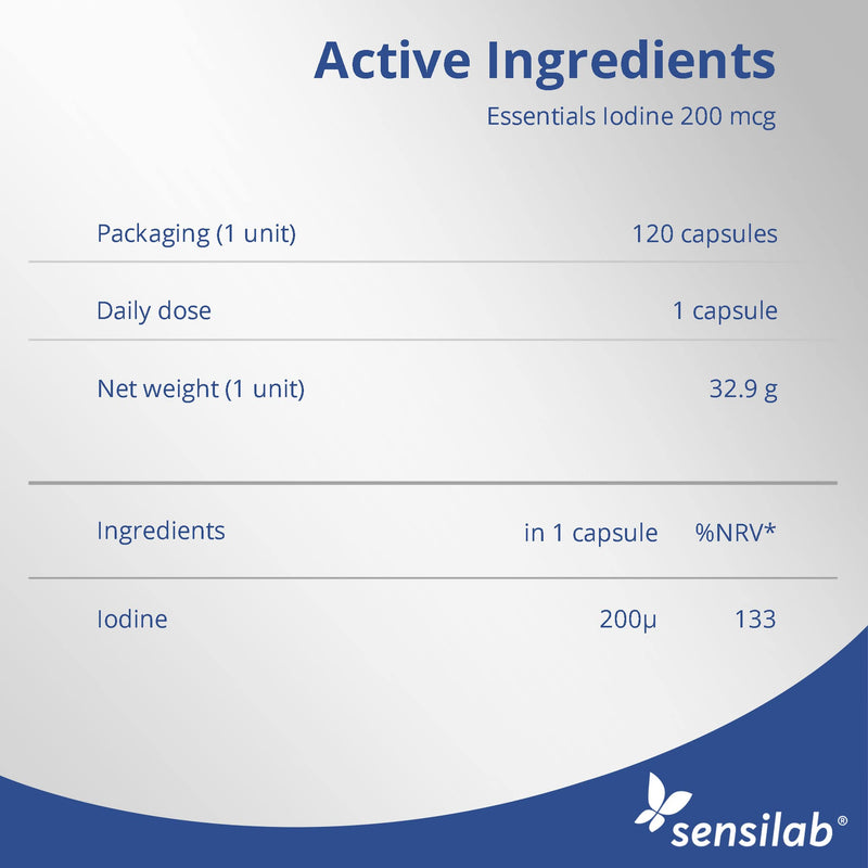 Sensilab Essentials Iodine Tablets 200 mcg � Potassium Iodide Capsules for Thyroid & Nervous System Support � 120 Iodine Capsules - 4-Month Supply - BeesActive Australia