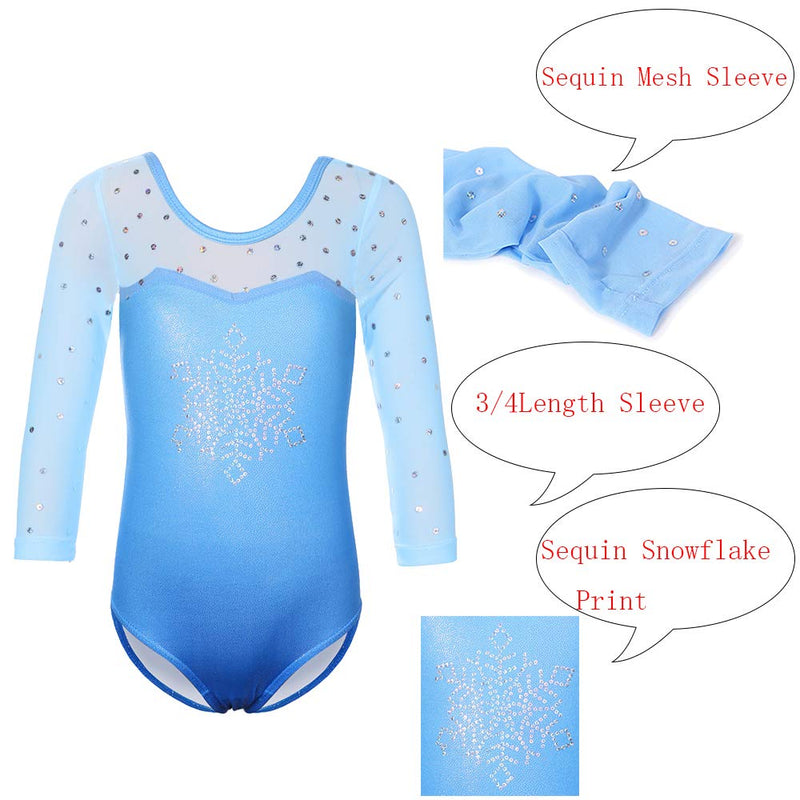 [AUSTRALIA] - TFJH E Gymnastics Leotard for Girls 3/4 Sleeve Sequin Mesh Athletic Dancewear 5-6Years(Tag No.6A) Snowflake 