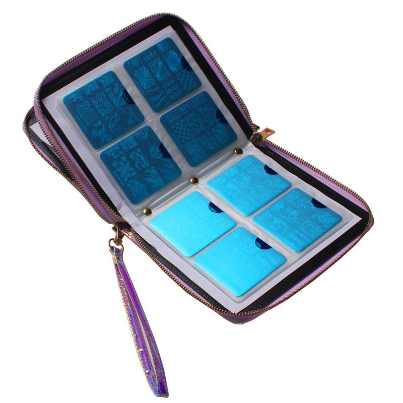 FingerAngel 120 Slots Nail Stamping Plate Holder Case Laser Style Rectangular Manicure Nail Art Plate Organizer with Double Zipper Nail Template Case (C) C - BeesActive Australia