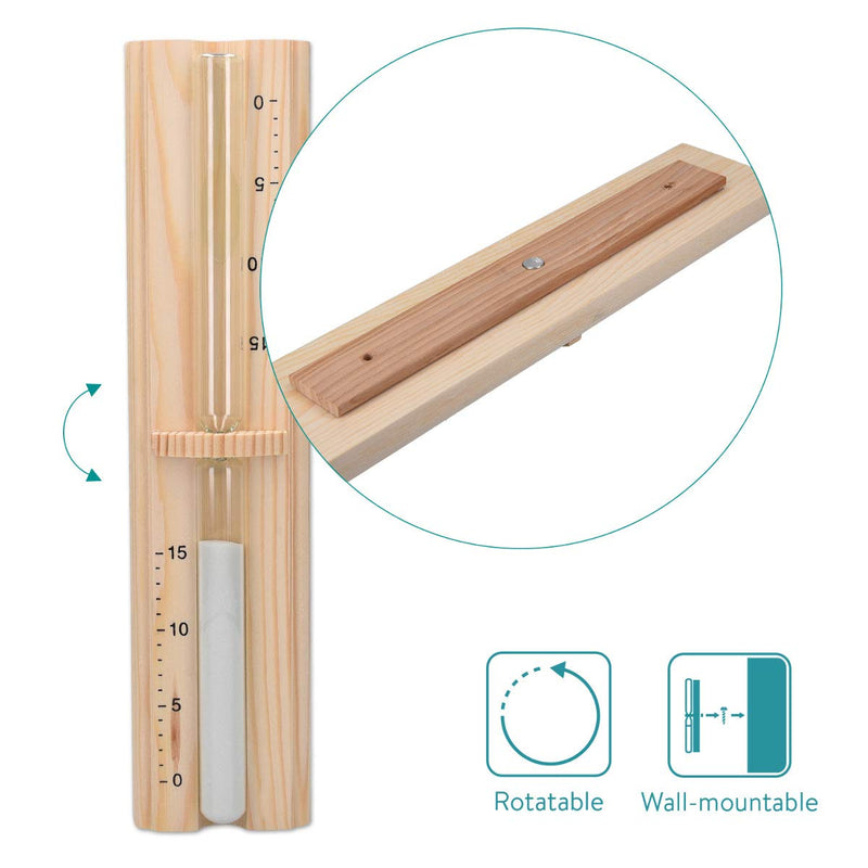 Navaris Sauna Hourglass Sand Timer - Classic Wall-Mounted Sand Hour Glass for Saunas - Pine Wood, Sand and Heat-Resistant Glass - 29.5 x 7.5 x 4 cm - BeesActive Australia