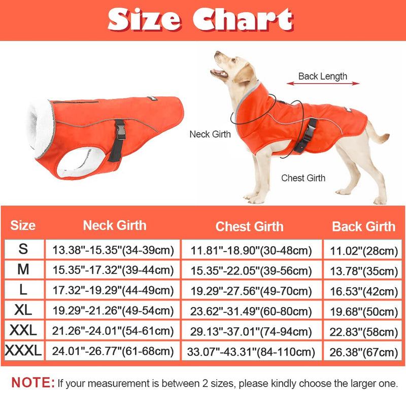 EMUST Dog Winter Coat, Thick Waterproof Dog Winter Jacket, Warm Fleece Cold Weather Dog Coat Pet Apparel for Small Medium Large Dogs with Furry Collar(S-3XL) Orange - BeesActive Australia