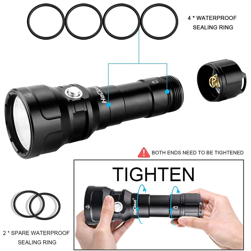 HECLOUD Diving Flashlight with Rechergeable Power 2000 Lumens Underwater Professional Scuba Snorkeling IPX8 Waterproof Super Bright PM70 LED Torch Dive Lights with Charger - BeesActive Australia