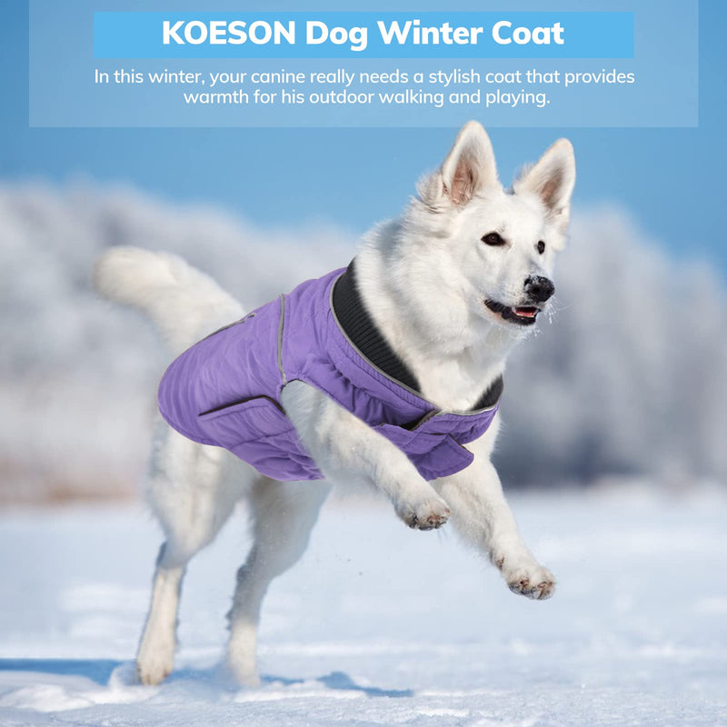 KOESON Windproof Dog Cold Weather Coat, Reflective Pet Winter Thick Warm Outdoor Jacket with Harness Hole, Comfy Cotton Apparel Padded Vest for Small Medium Large Dogs X-Large Purple - BeesActive Australia